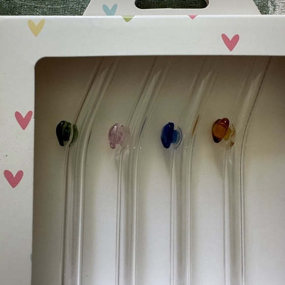 Zodax CrystalSip Straws ~ Glass Straws with Heart Charms + Cleaning Brush - Picture 3 of 5